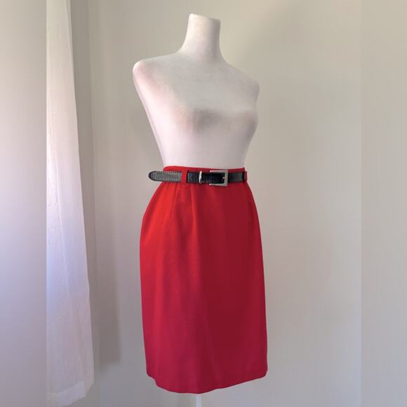 Vintage ‘90s Metro New York Red Belted Knee Length Pencil Skirt - Picture 5 of 9